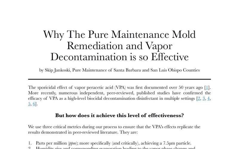 First page of the white paper on vapor peracetic acid mold treatment