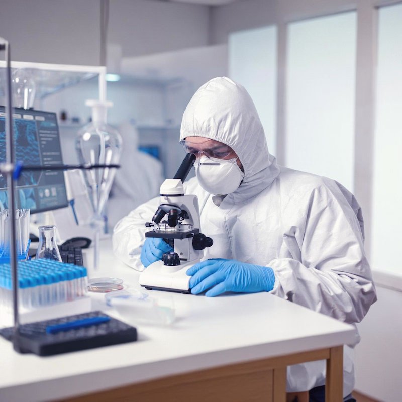 Independent lab analyst processing a PureAire Technology air sample